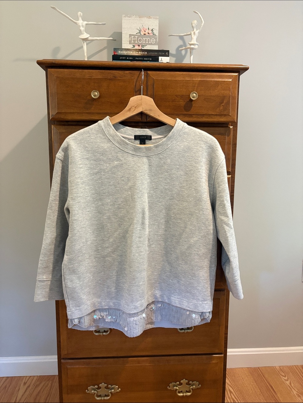 J. Crew Light Gray Pullover Sweatshirt with Embellished Hem